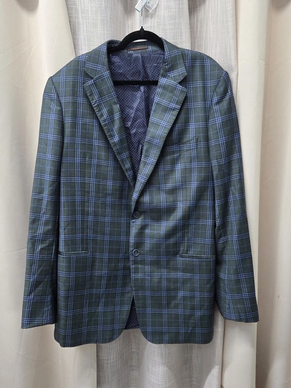 Men's Green Plaid Blazer Wool Xl Ivy League Dark Academia Black Watch Tartan
